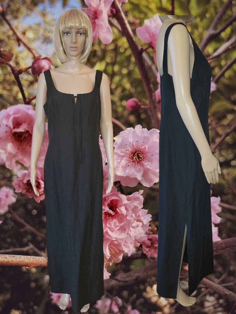August Silk Maxi Dress, Silk/ Linen Blend, Black, 12, NWOT
